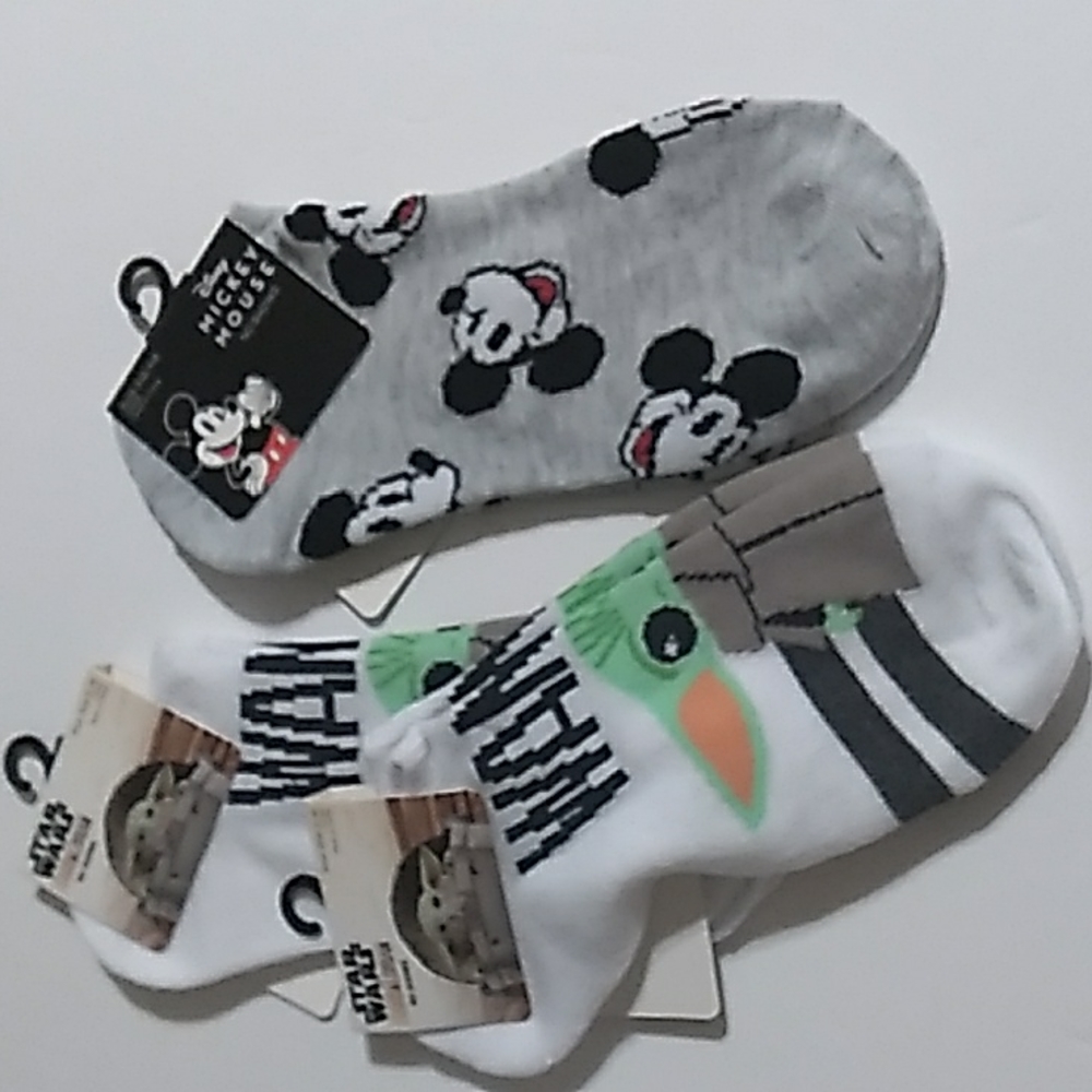 3 Pair Disney No Show Socks Baby Yoda And Mickey
